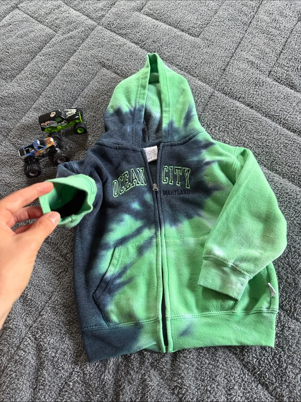 Green & Navy Tie-Dye Zip Hoodie for Kids